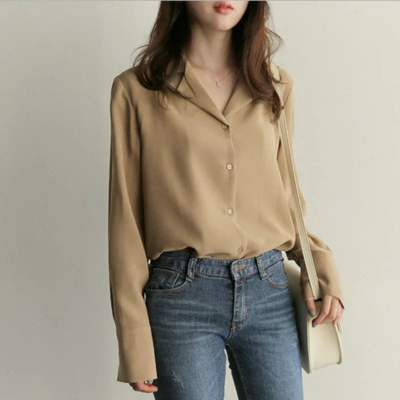 Womens Tops and Blouses Solid White Blouse Office Shirt Blusas Mujer De Moda 2024 Long Sleeve Blouse Women Shirts Clothes A405