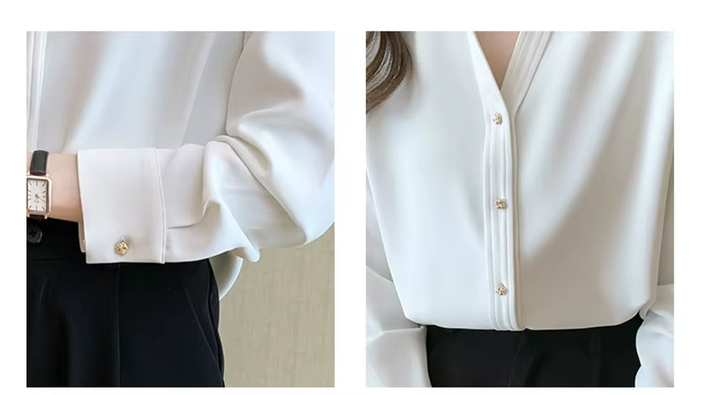 Long Sleeve White Blouse Shirt Blouse Women Blusas Mujer De Moda 2024 Turn down Collar Office Lady Blouse Tops Women Blusa E197
