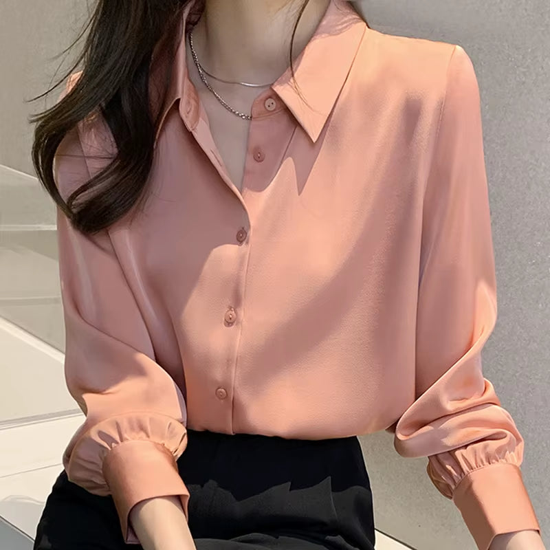 Blouse Women Blusas Mujer De Moda 2025 Turn down Collar Office Blouse Shirt Long Sleeve Chiffon Blouse Tops Women Blouses E204