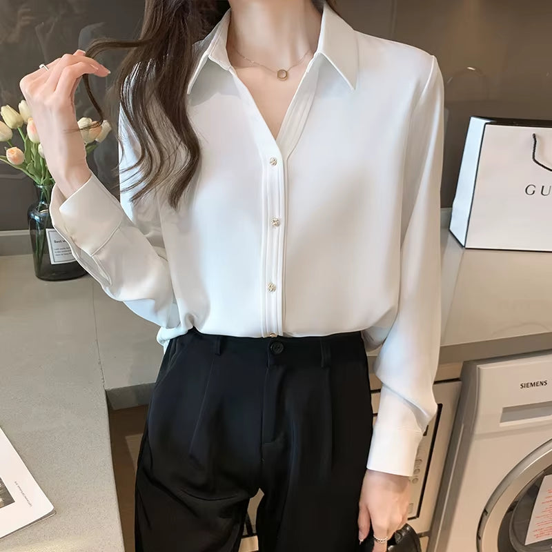 Long Sleeve White Blouse Shirt Blouse Women Blusas Mujer De Moda 2024 Turn down Collar Office Lady Blouse Tops Women Blusa E197