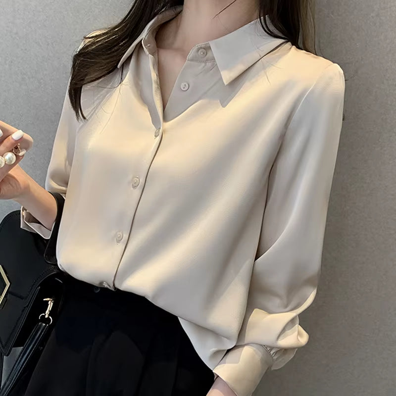 Blouse Women Blusas Mujer De Moda 2025 Turn down Collar Office Blouse Shirt Long Sleeve Chiffon Blouse Tops Women Blouses E204