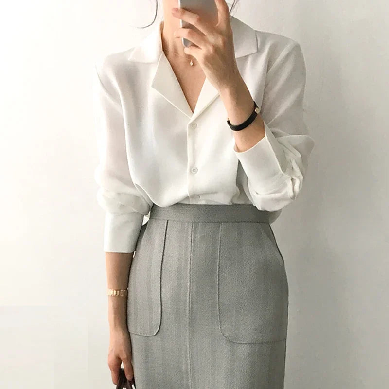 Womens Tops and Blouses Solid White Blouse Office Shirt Blusas Mujer De Moda 2024 Long Sleeve Blouse Women Shirts Clothes A405