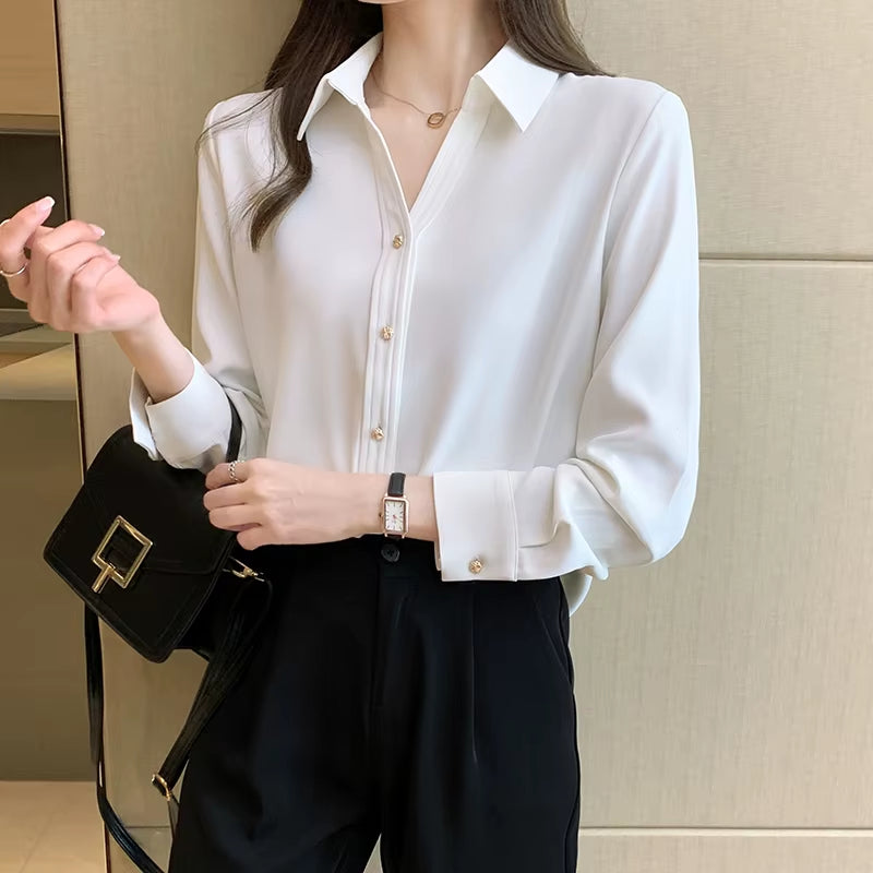 Long Sleeve White Blouse Shirt Blouse Women Blusas Mujer De Moda 2024 Turn down Collar Office Lady Blouse Tops Women Blusa E197