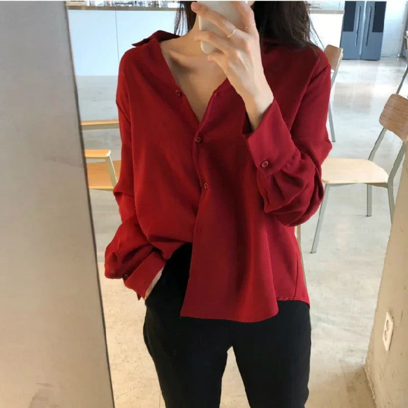 Womens Tops and Blouses Solid White Blouse Office Shirt Blusas Mujer De Moda 2024 Long Sleeve Blouse Women Shirts Clothes A405