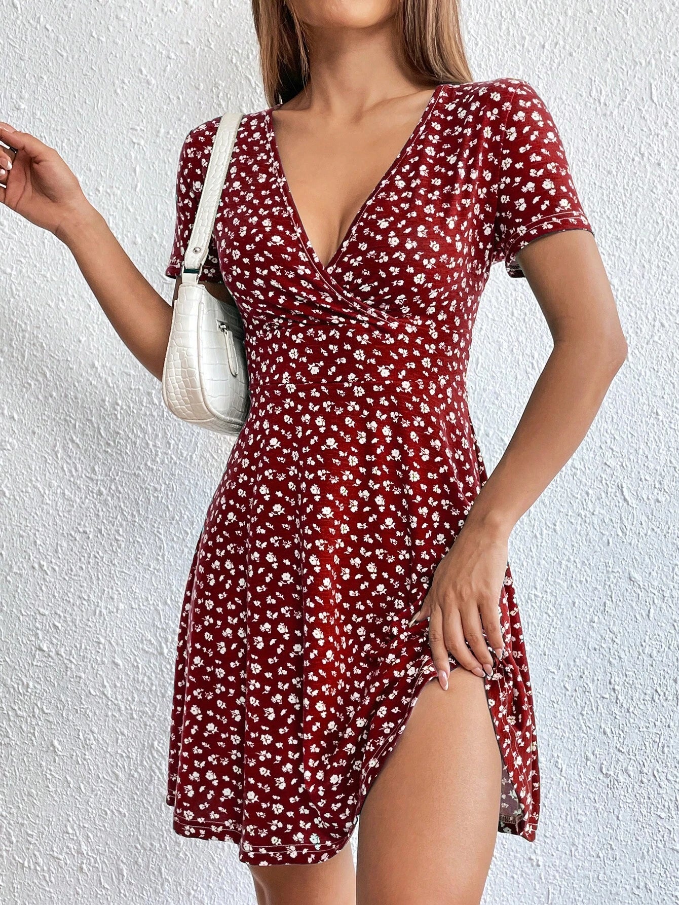Ezwear Women Spring/Summer Elegant Wrap Heart Polka Dot Print V-Neck Short Sleeve Dress,Sun Dress