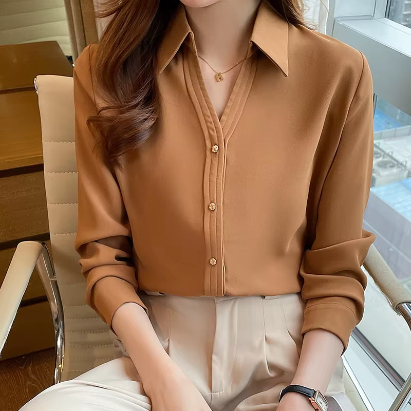 Long Sleeve White Blouse Shirt Blouse Women Blusas Mujer De Moda 2024 Turn down Collar Office Lady Blouse Tops Women Blusa E197