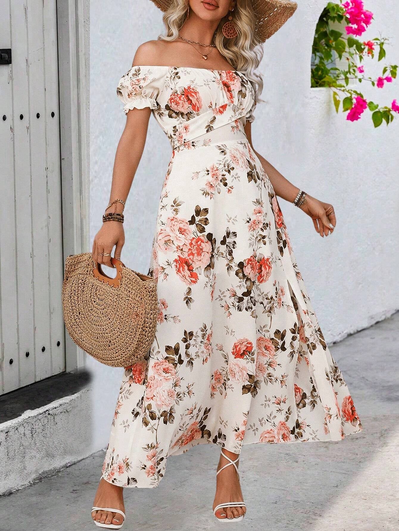 Franclia Summer Dress, Floral Dress, Split Long Dress Maxi Women Outfit