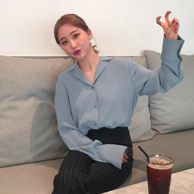 Womens Tops and Blouses Solid White Blouse Office Shirt Blusas Mujer De Moda 2024 Long Sleeve Blouse Women Shirts Clothes A405