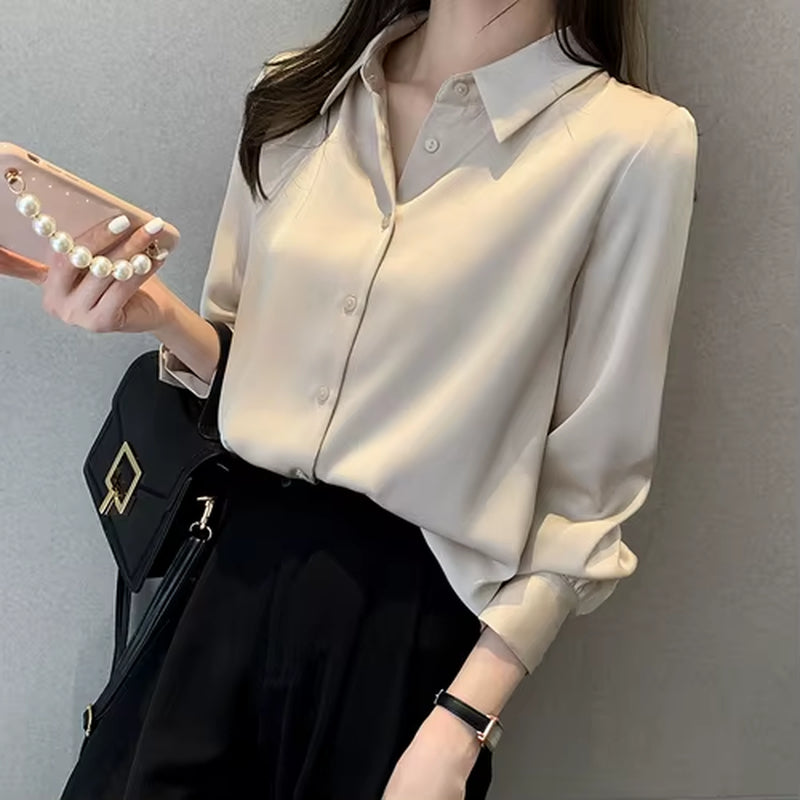 Blouse Women Blusas Mujer De Moda 2025 Turn down Collar Office Blouse Shirt Long Sleeve Chiffon Blouse Tops Women Blouses E204