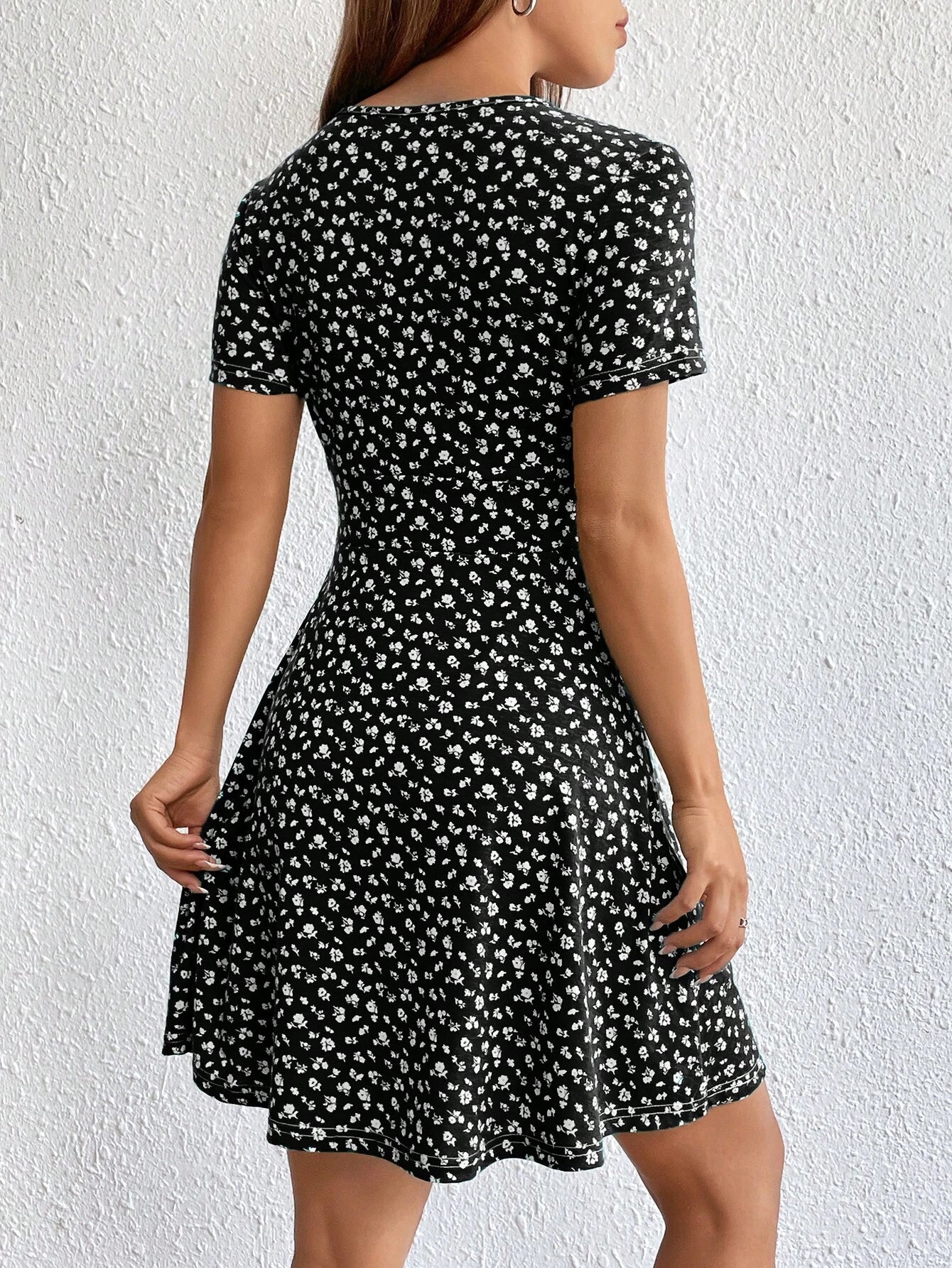 Ezwear Women Spring/Summer Elegant Wrap Heart Polka Dot Print V-Neck Short Sleeve Dress,Summer Dresses for Women