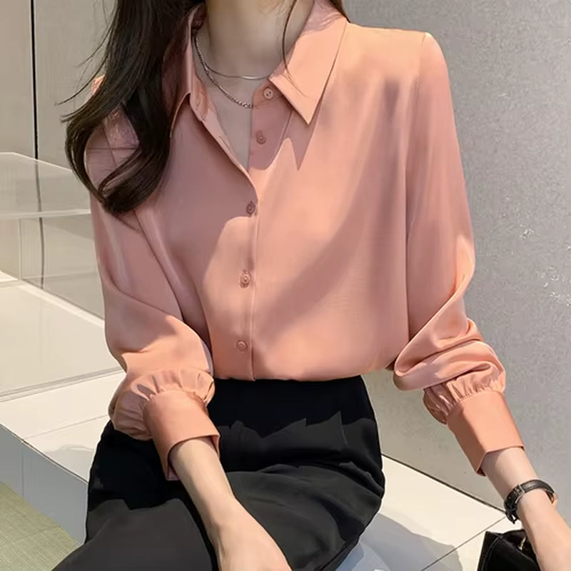 Blouse Women Blusas Mujer De Moda 2025 Turn down Collar Office Blouse Shirt Long Sleeve Chiffon Blouse Tops Women Blouses E204
