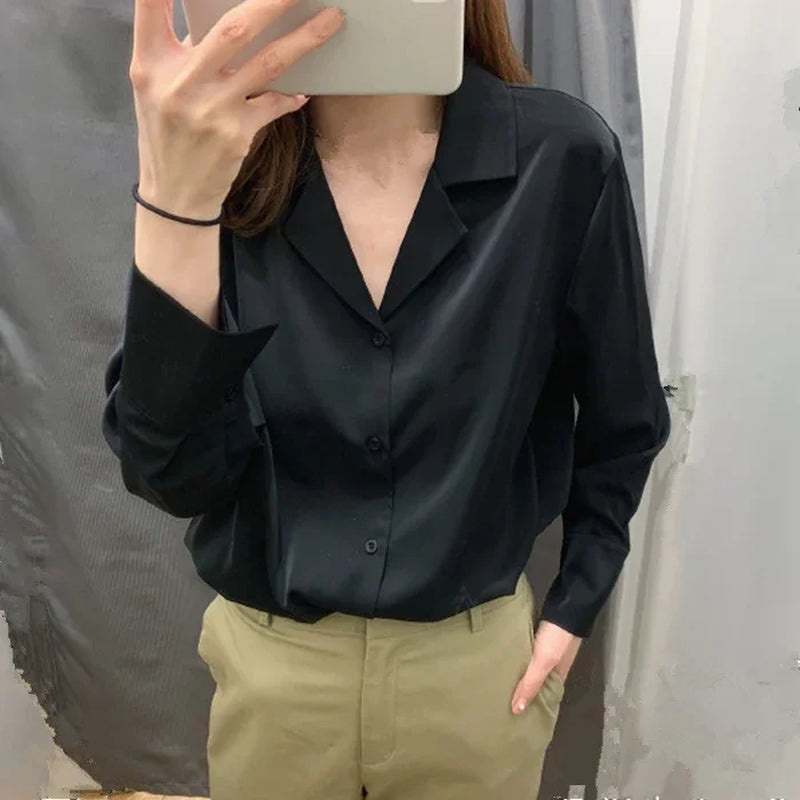 Womens Tops and Blouses Solid White Blouse Office Shirt Blusas Mujer De Moda 2024 Long Sleeve Blouse Women Shirts Clothes A405