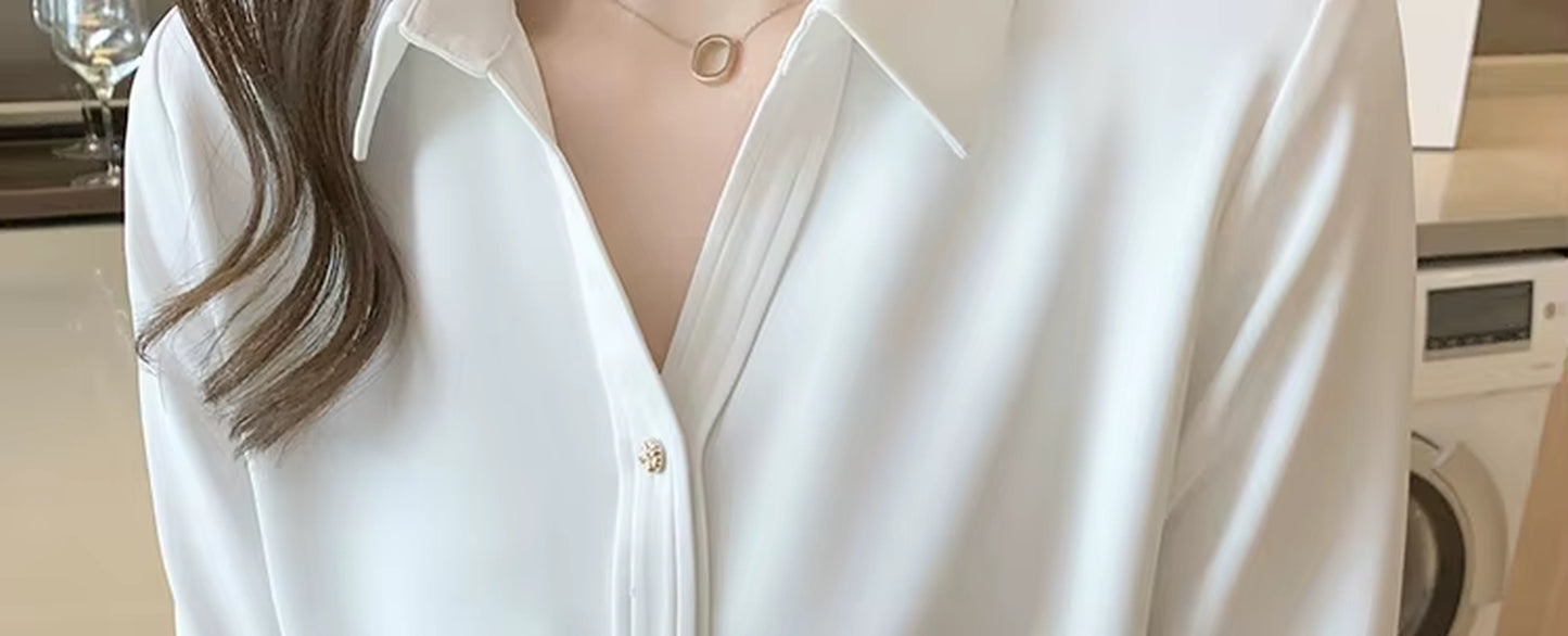 Long Sleeve White Blouse Shirt Blouse Women Blusas Mujer De Moda 2024 Turn down Collar Office Lady Blouse Tops Women Blusa E197