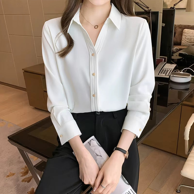Long Sleeve White Blouse Shirt Blouse Women Blusas Mujer De Moda 2024 Turn down Collar Office Lady Blouse Tops Women Blusa E197