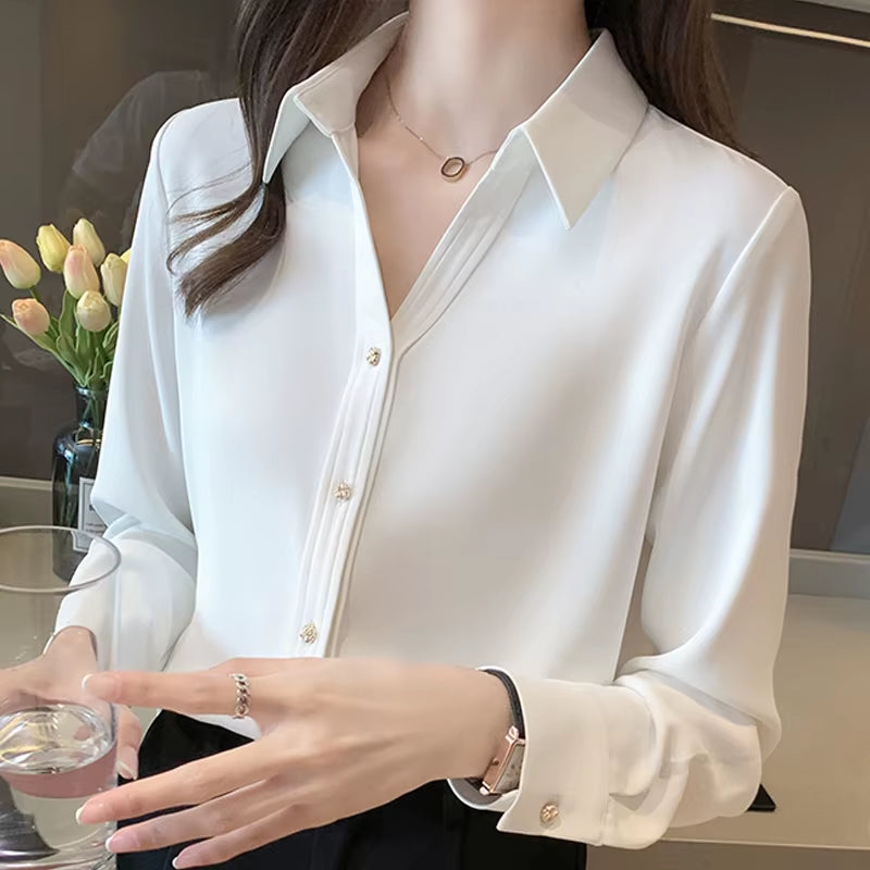 Long Sleeve White Blouse Shirt Blouse Women Blusas Mujer De Moda 2024 Turn down Collar Office Lady Blouse Tops Women Blusa E197