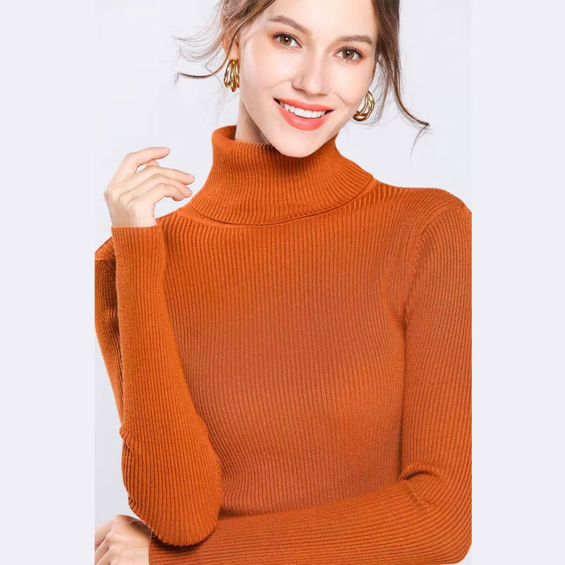Turtleneck Pullovers Sweaters Women Autumn Winter Primer Shirt Long Sleeve Short Slim-Fit Tight Jumper Tops Solid