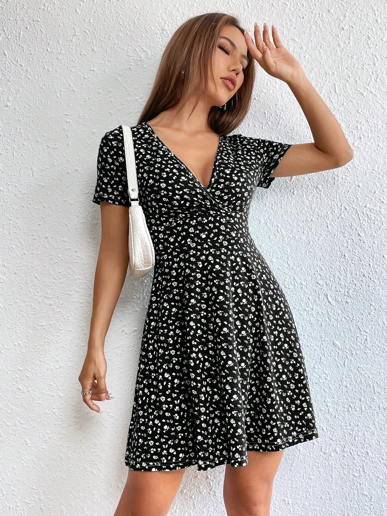 Ezwear Women Spring/Summer Elegant Wrap Heart Polka Dot Print V-Neck Short Sleeve Dress,Summer Dresses for Women