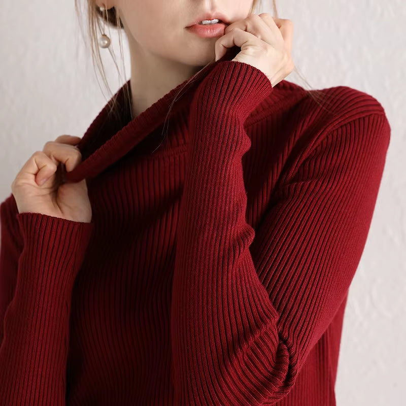 Turtleneck Pullovers Sweaters Women Autumn Winter Primer Shirt Long Sleeve Short Slim-Fit Tight Jumper Tops Solid