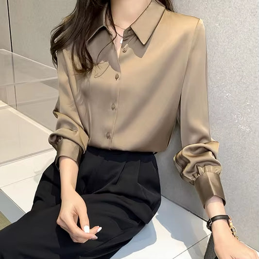 Blouse Women Blusas Mujer De Moda 2025 Turn down Collar Office Blouse Shirt Long Sleeve Chiffon Blouse Tops Women Blouses E204
