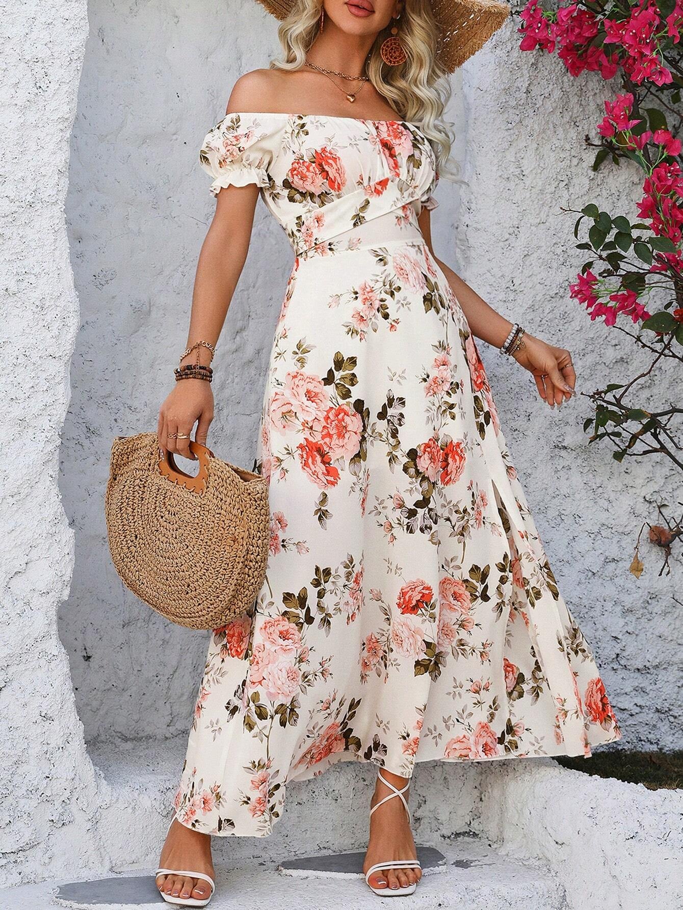 Franclia Summer Dress, Floral Dress, Split Long Dress Maxi Women Outfit
