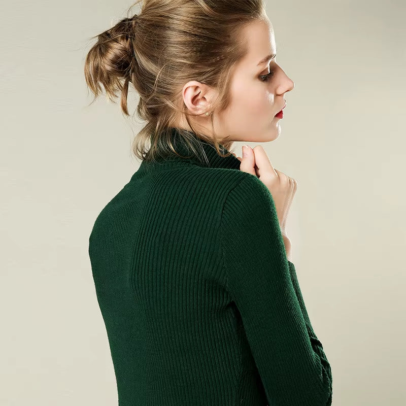 Turtleneck Pullovers Sweaters Women Autumn Winter Primer Shirt Long Sleeve Short Slim-Fit Tight Jumper Tops Solid
