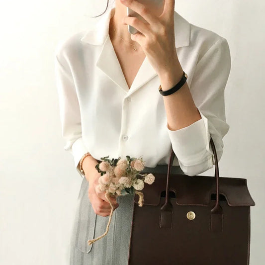 Womens Tops and Blouses Solid White Blouse Office Shirt Blusas Mujer De Moda 2024 Long Sleeve Blouse Women Shirts Clothes A405