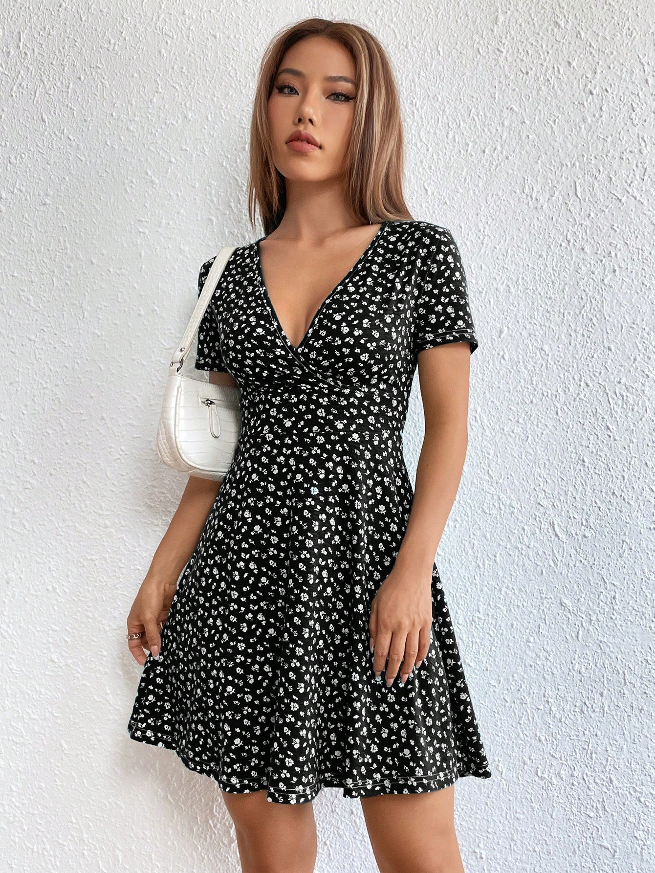 Ezwear Women Spring/Summer Elegant Wrap Heart Polka Dot Print V-Neck Short Sleeve Dress,Summer Dresses for Women