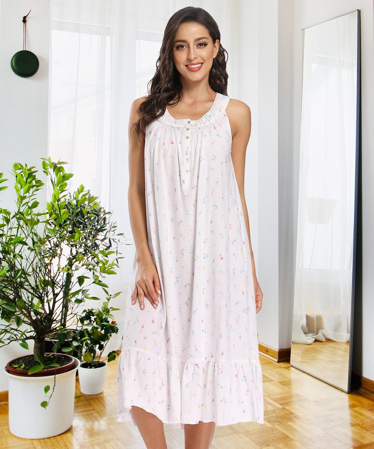 100% Cotton Nightgowns for Women Soft Ladies Gowns Sleepwear Long Sleeveless Nightgown