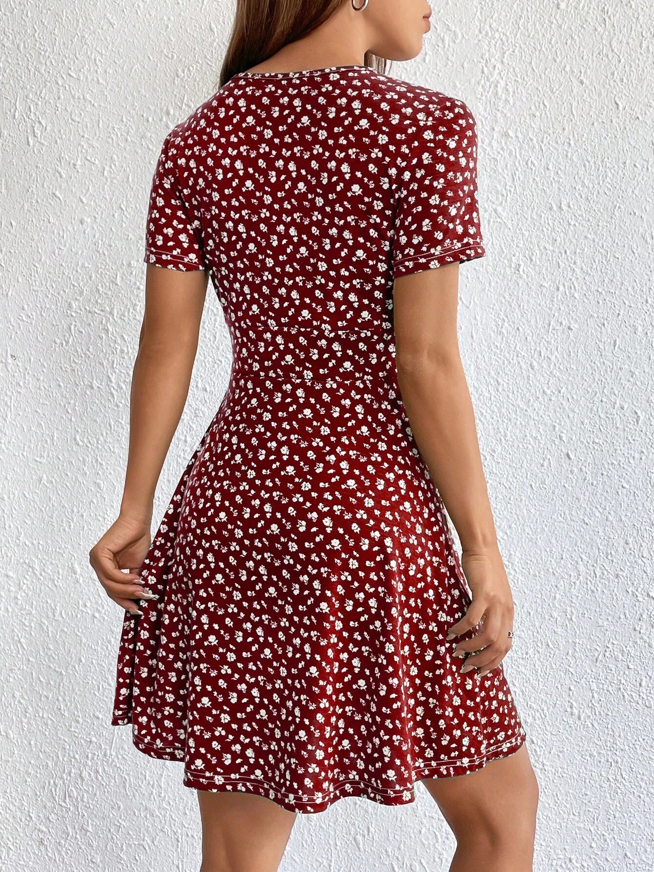 Ezwear Women Spring/Summer Elegant Wrap Heart Polka Dot Print V-Neck Short Sleeve Dress,Sun Dress